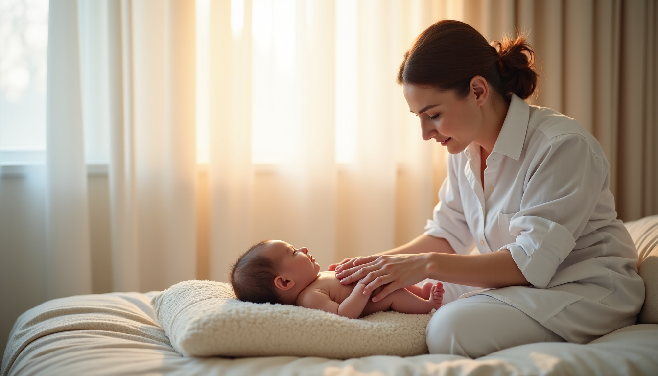 Kinésithérapeute respiratoire utilisant une technique douce sur un nourrisson
