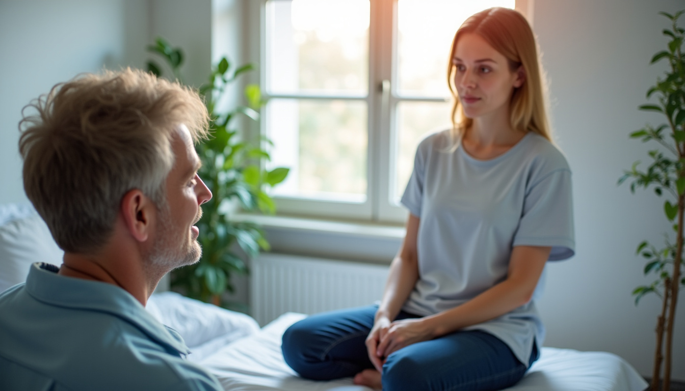 Séance de kinésithérapie respiratoire avec un patient réalisant des exercices d’expiration assistée