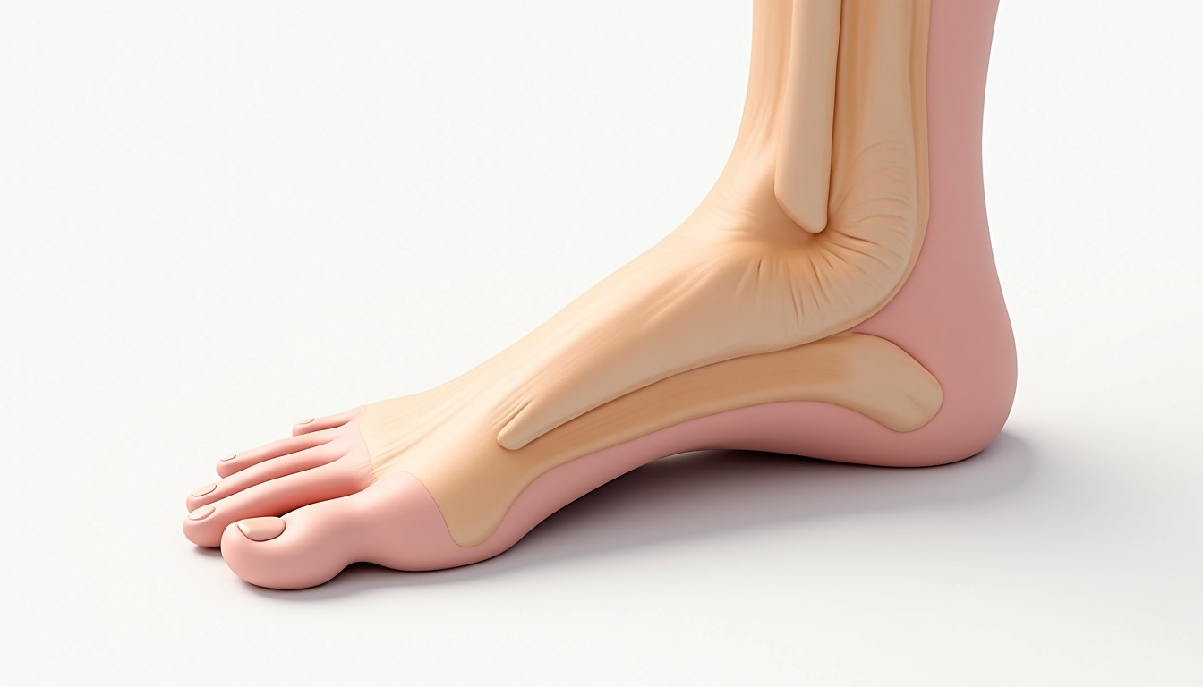 Représentation anatomique du fascia plantaire sous le pied, montrant son insertion au talon et son extension vers les orteils