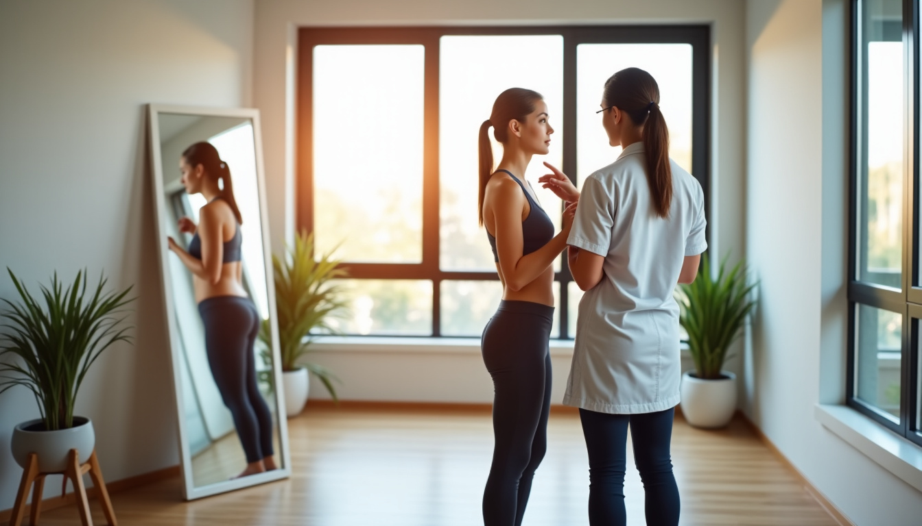 Consultation de kinésithérapie pour scoliose, avec évaluation posturale et échange entre patient et thérapeute