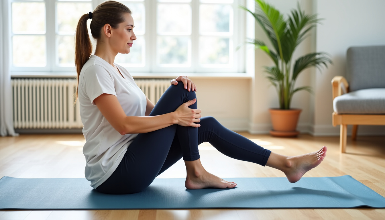 Illustration d'un programme d'exercices de kiné pour l'arthrose du genou à faire à la maison