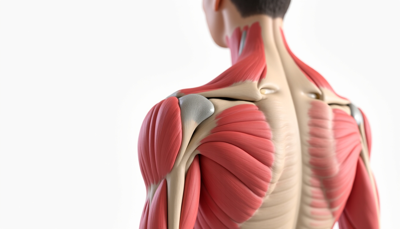 Schéma détaillé des muscles stabilisateurs de l'épaule: coiffe des rotateurs, dentelé antérieur et trapèze inférieur