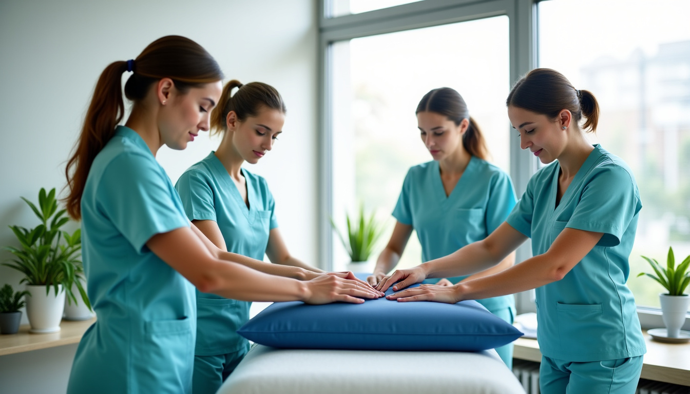 Groupe de kinésithérapeutes en formation continue sur des nouvelles techniques de traitement