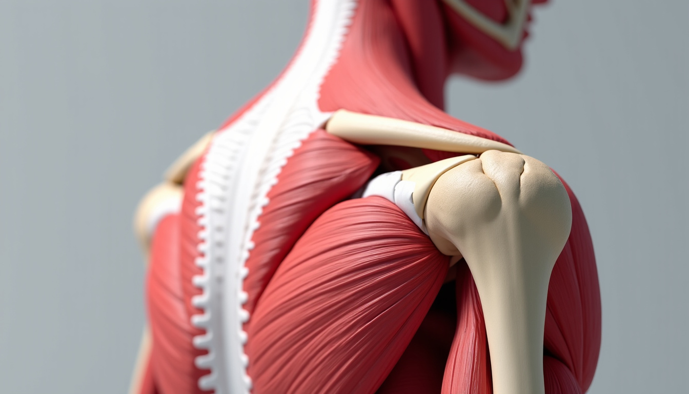 Représentation anatomique de la coiffe des rotateurs avec les quatre muscles principaux: sus-épineux, infra-épineux, sous-scapulaire et petit rond