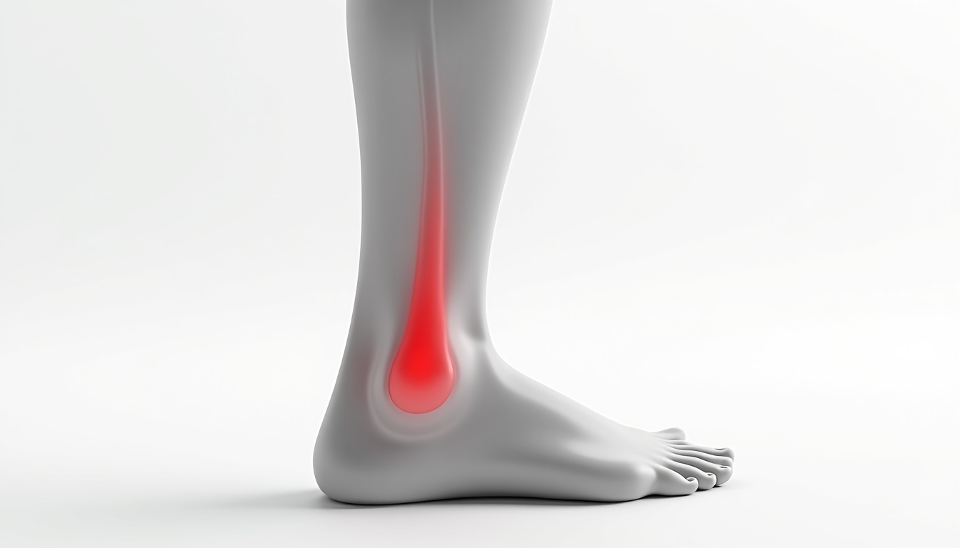 Schéma anatomique du tendon d’Achille avec repérage de la zone fragile située 2 à 6 cm au-dessus de l’insertion calcanéenne