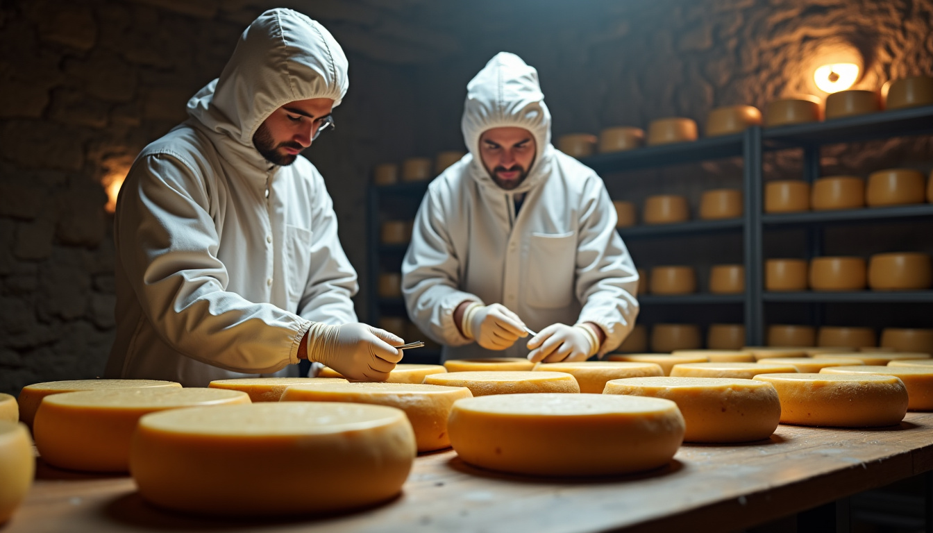 Contrôle sanitaire dans une fromagerie par des agents en combinaison