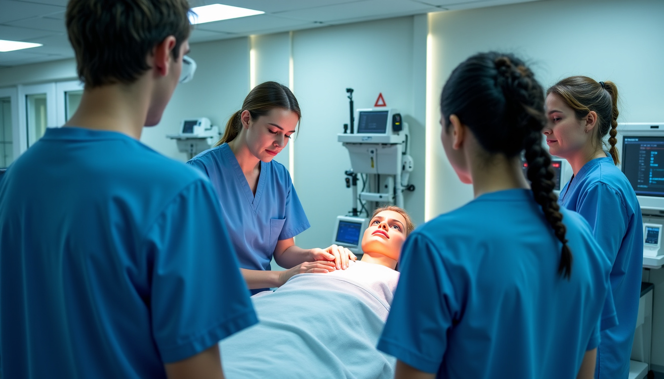 Équipe médicale en train de simuler des soins d