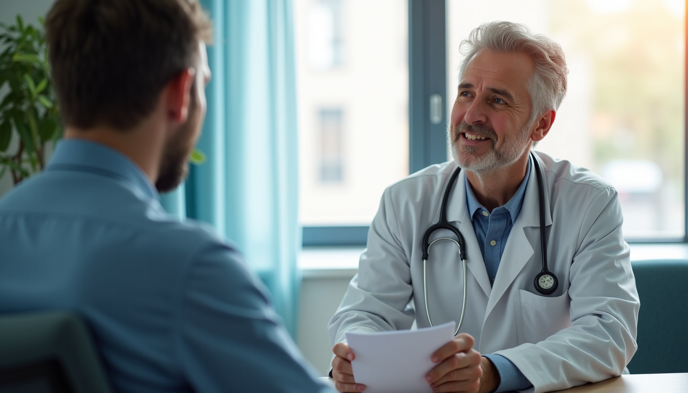 Médecin généraliste en consultation avec un patient discutant d