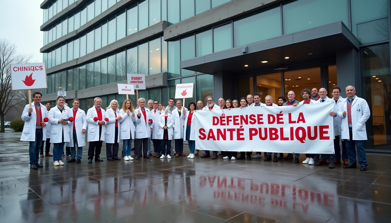Manifestation de radiologues en colère devant un hôpital lors d’une journée de grève nationale