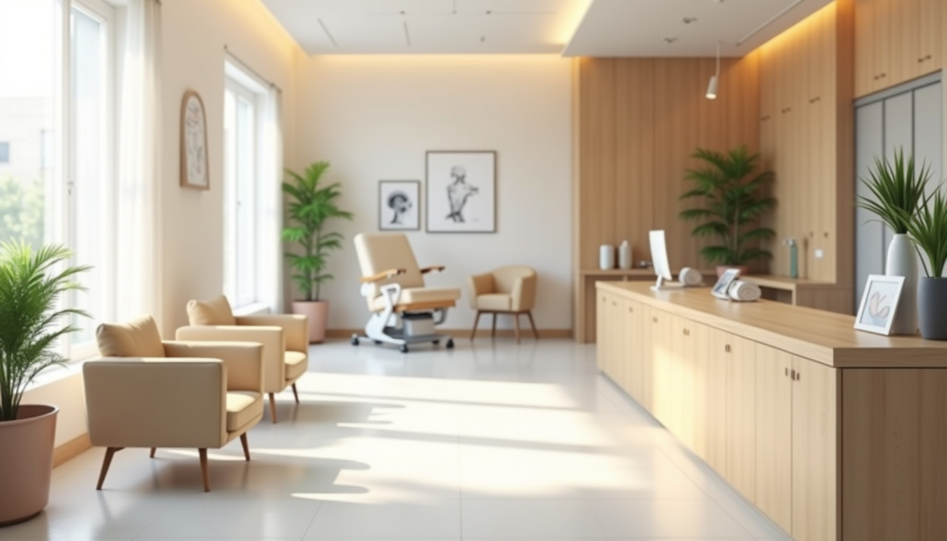 Intérieur d'un cabinet médical spécialisé en neurologie à Lyon, avec équipements modernes et ambiance apaisante