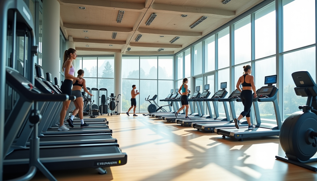 Intérieur moderne d'une salle de sport Fitness Park à Lille avec équipements Technogym