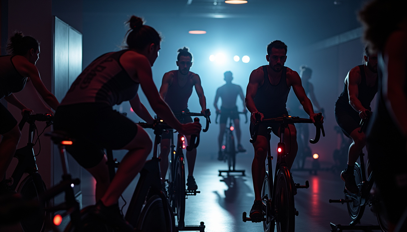 Salle One Fitness Club Lille lors d'un cours collectif de type THE RIDE en plein déroulement