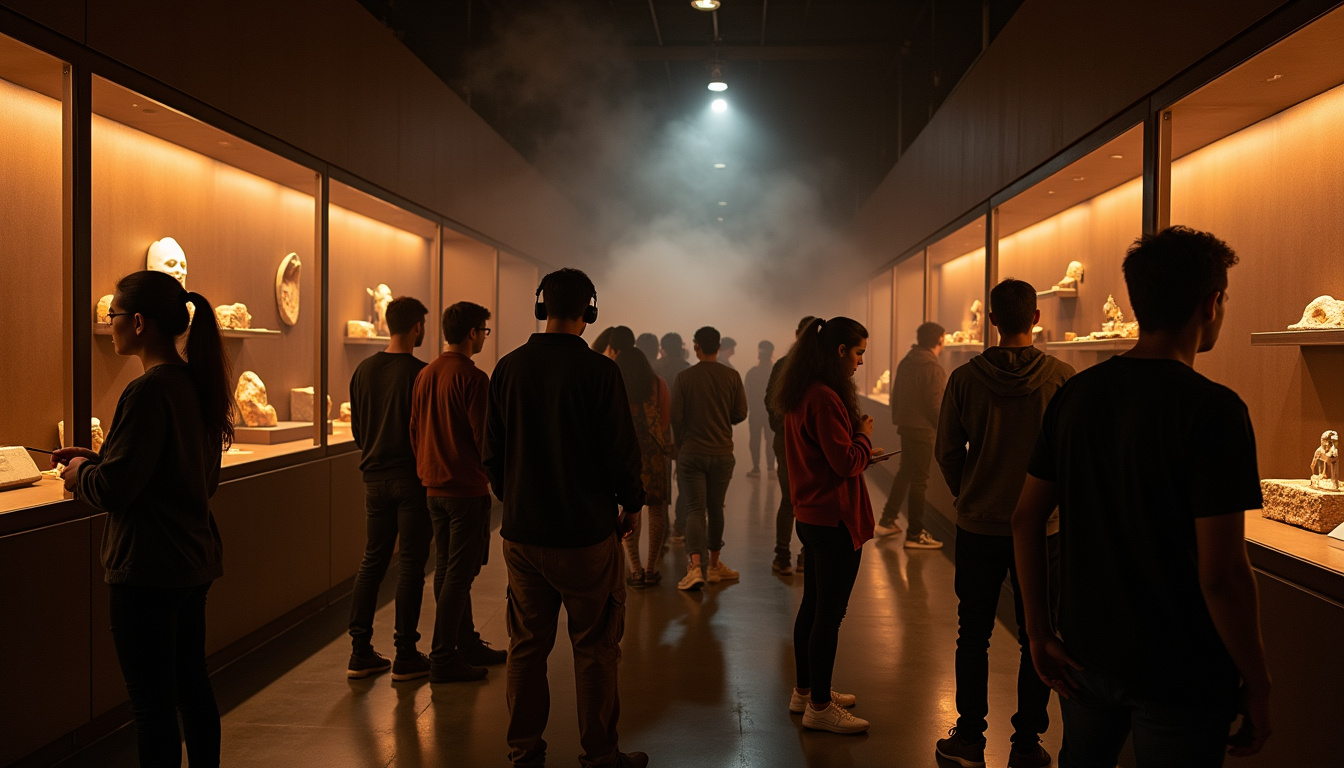 Visiteurs découvrant l'exposition Zombis aux origines au musée des Confluences à Lyon