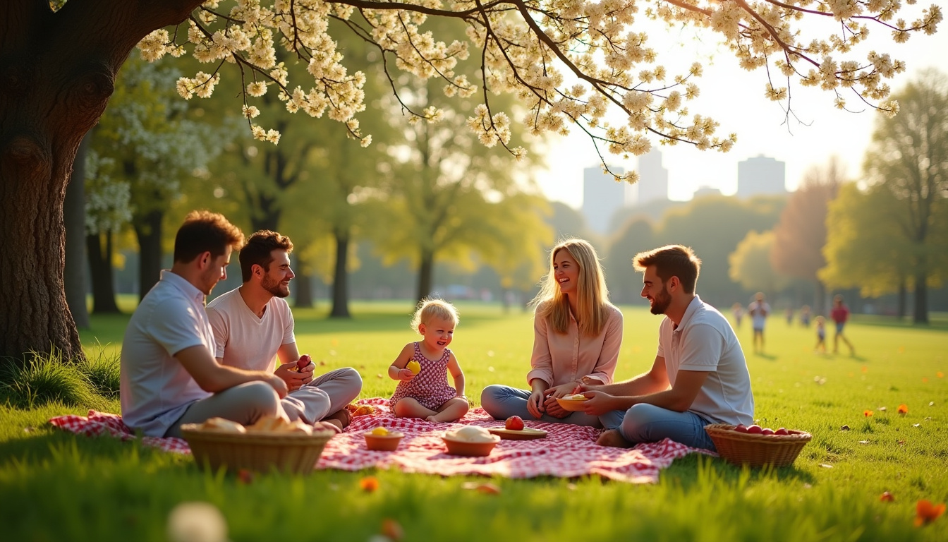 Famille en pique-nique au parc du domaine de Lacroix-Laval à Lyon