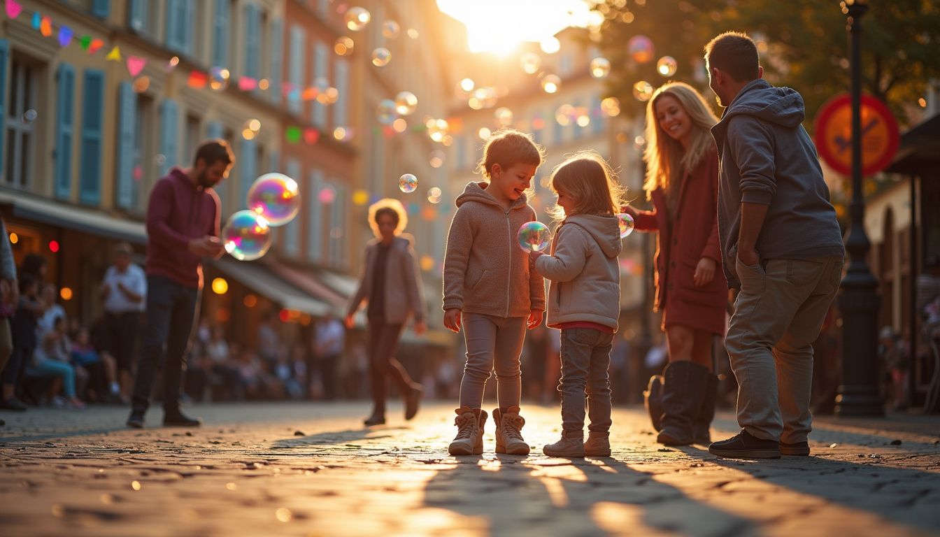 Famille profitant d'une animation en plein air lors d'un festival à Lyon