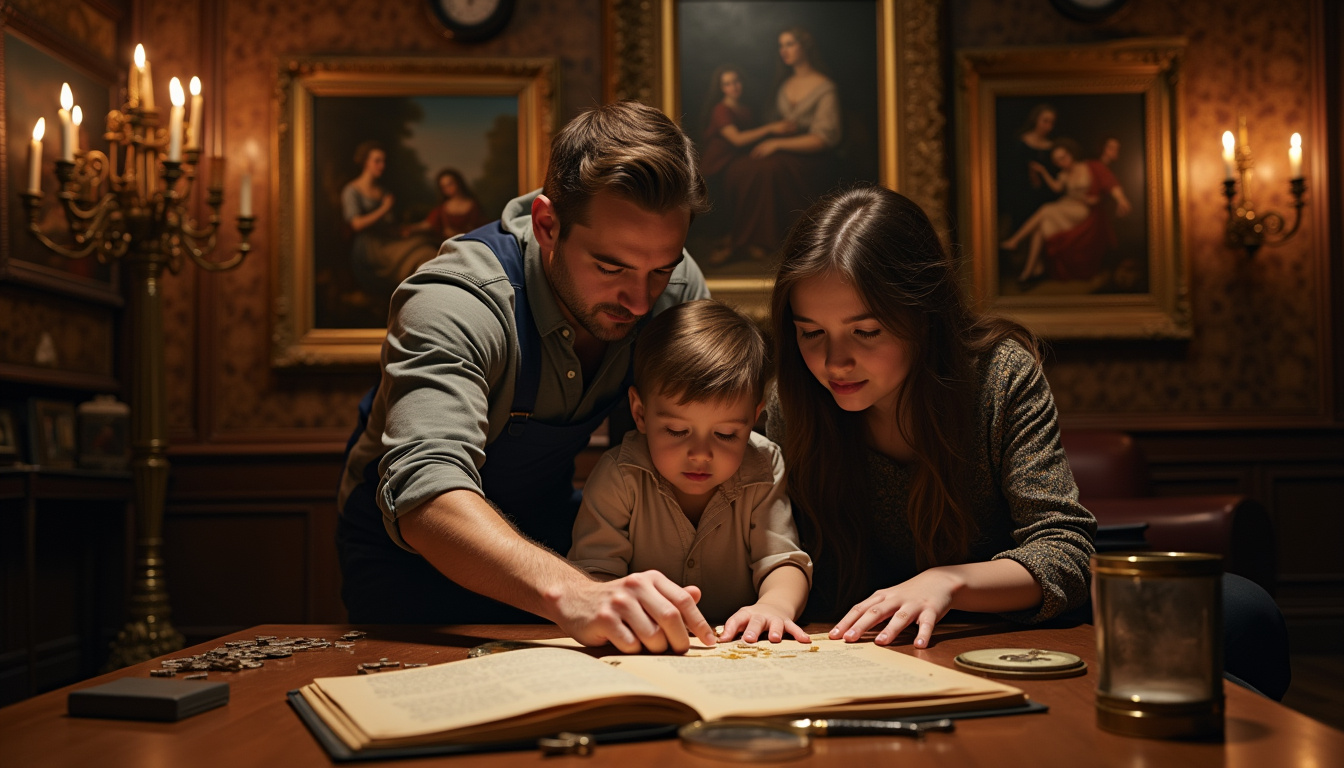 Famille en train de participer à un escape game au Musée des Beaux-Arts de Lyon