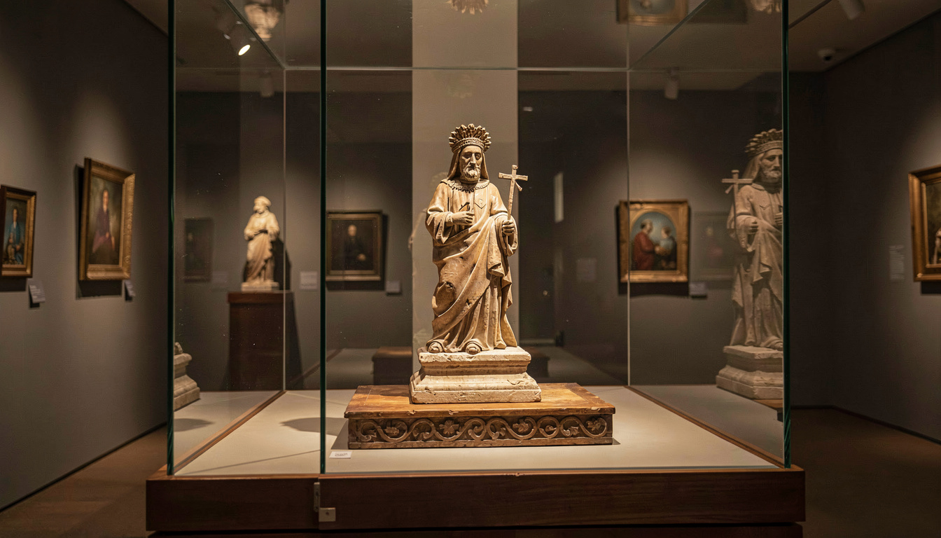 Exposition Merveilleux Moyen-Âge au musée Gadagne à Lyon, présentant des sculptures et objets liturgiques du XIIe au XVe siècle